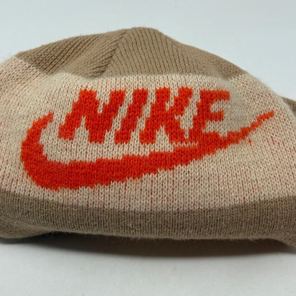 Vintage 80's Nike Sportswear Beanie Brown‎ Tan Orange Knit Hat Made in USA